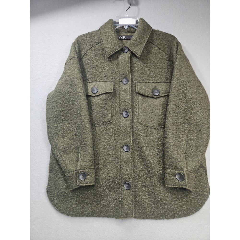 Zara Women Olive Green Textured Wool Blend Shacket Jacket XS 4968/021/505